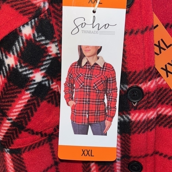 Soho Threads Women's Sherpa Lined Shirt Jacket, True Red XXL - NEW - Picture 2 of 10